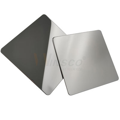 kualitas  Ornamental Super Mirror Stainless Steel Sheet 201 304 316 Grade With Silver PVD Color pabrik