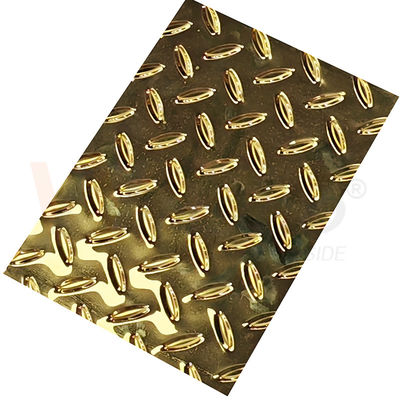 kualitas  Rice Grain Diamond Embossed Stainless Steel Sheet Anti Skid Plate With Titanium Gold Color pabrik