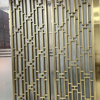 Partisi Ruang Stainless Steel Lapisan Emas Dekoratif Untuk Ruang Tamu