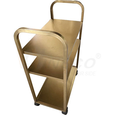 Fabrikasi Logam Baja Tahan Karat Titanium Emas Disikat Selesai Trolley Makan Dorong Tangan Restoran