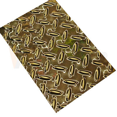 Rice Grain Diamond Embossed Stainless Steel Sheet Plat Anti Selip Dengan Warna Titanium Gold