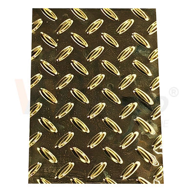 Rice Grain Diamond Embossed Stainless Steel Sheet Plat Anti Selip Dengan Warna Titanium Gold