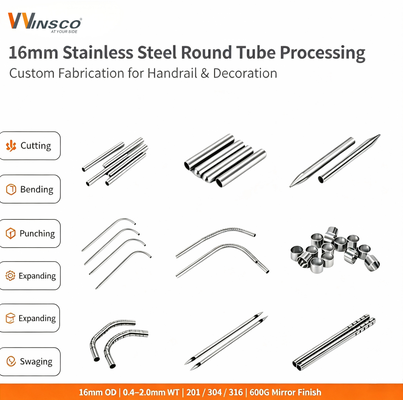 19 mm Inox Metal Pipe TP 201 304 316 Lantai cermin satin 0,4mm-1,5mm Ketebalan dinding 5/8 'Stainless Steel Round Tube