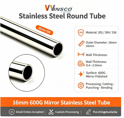 19 mm Inox Metal Pipe TP 201 304 316 Lantai cermin satin 0,4mm-1,5mm Ketebalan dinding 5/8 'Stainless Steel Round Tube