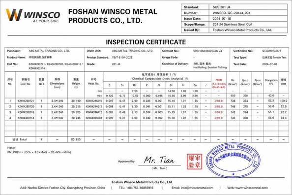Cina (GuangDong)Foshan Winsco Metal Products Co., Ltd. Sertifikasi